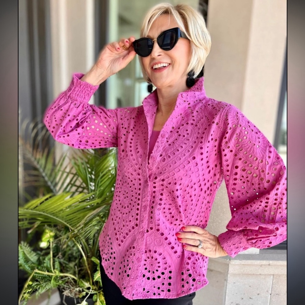 Chico's Vibrant Pink Eyelet Blouse
